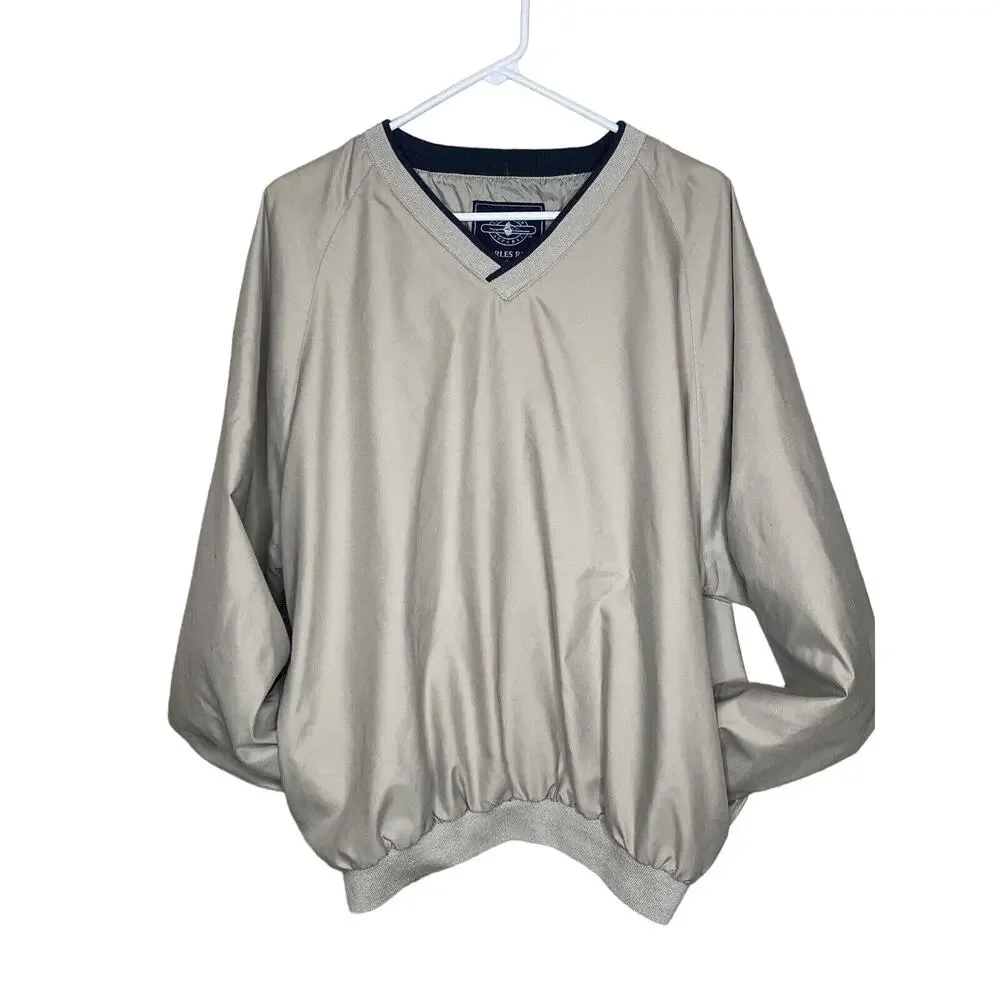 Charles River Apparel Men's Microfiber Pullover Beige Navy Golf Jacket Sz. Lg
